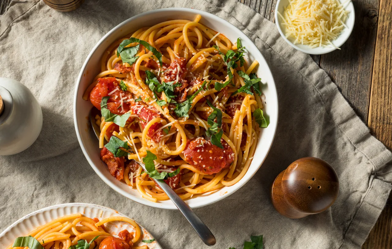 Homemade Bucatini all Amatriciana Pasta